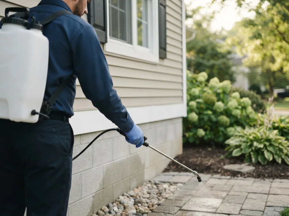 Pest control technician inspecting a home in Grovertown, IN